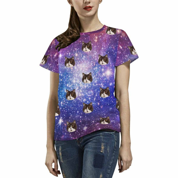Custom  Face Tee Galaxy Starry Night Shirts Personalized Women's All Over Print T-shirt