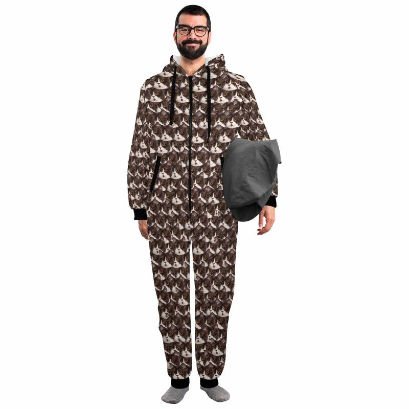 [Thick Soft Fabric] Funny Flannel Fleece Adult Onesie Pajamas Custom Seamless Face Jumpsuit Homewear