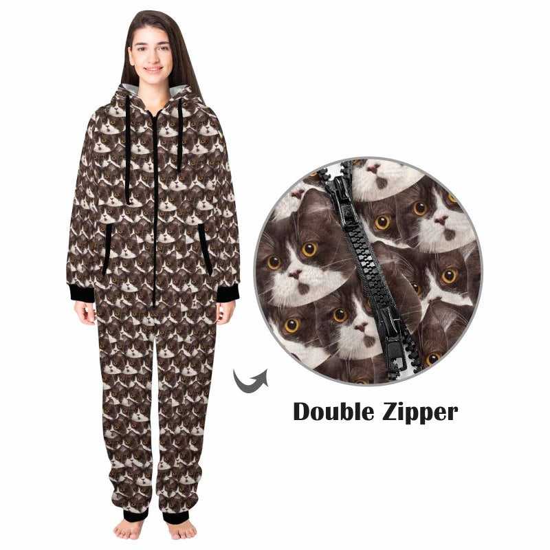 [Thick Soft Fabric] Funny Flannel Fleece Adult Onesie Pajamas Custom Seamless Face Jumpsuit Homewear