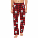 Custom Pet Face Red Plaid Christmas Hat Sleepwear Personalized Women's&Men's Slumber Party Long Pajama Pants