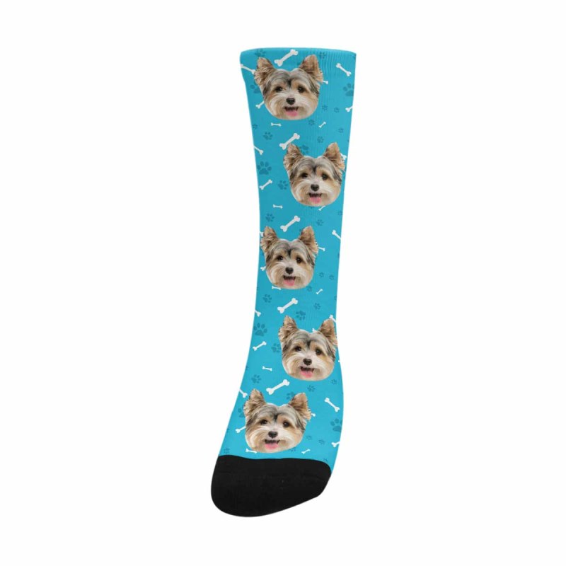 Custom Socks with Dog Face Printed Paw&Bone Pet Socks Personalized Sublimated Crew Socks for Mom