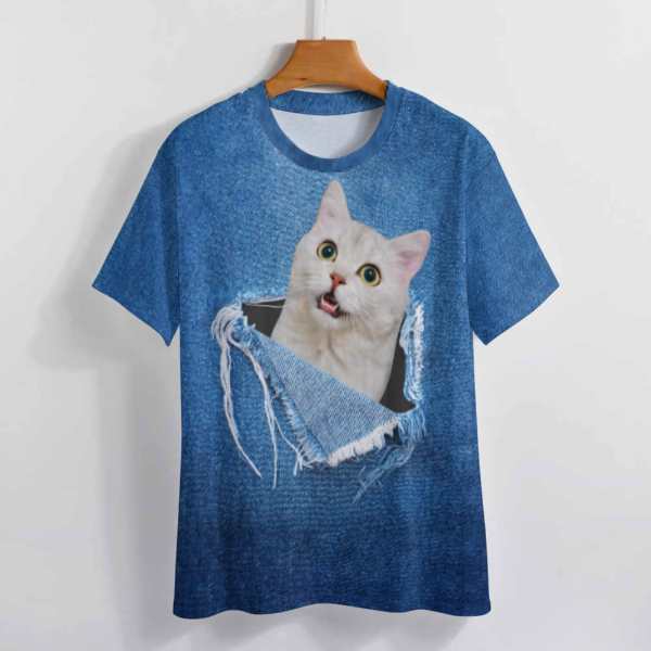 [Flash Sale] Custom Pet Photo Hole Blue Women's T-shirt Personalized Women's All Over Print T-shirt
