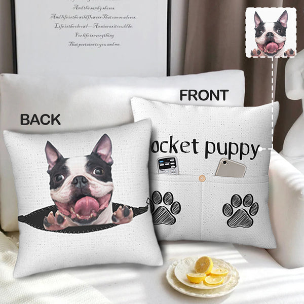 Custom Face Puppy Linen Decorative Throw Pillow Case Pillow Cover Print Your Pet On A Pillow Case