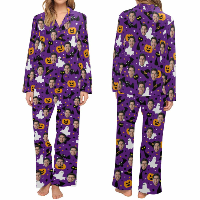 Halloween Custom Face Women's Long Pajama Set Persoanlized Sleepwear