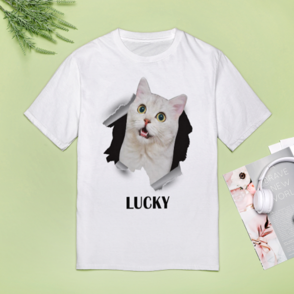 【Flash Sale】Custom Pet  Face Photo&Name White Classic Women's T-shirt Personalized Women's All Over Print T-shirt