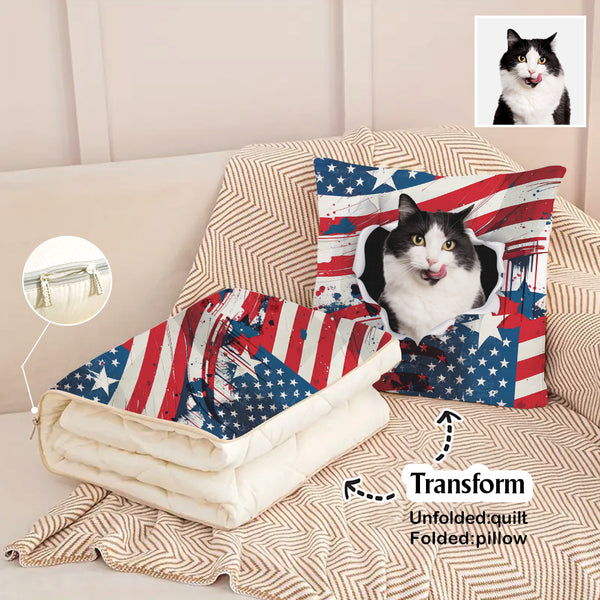 Custom Face USA Flag Quilt Pillow Your Pet On A Pillow Throw Pillow Comfy Soft Decorative Pillow