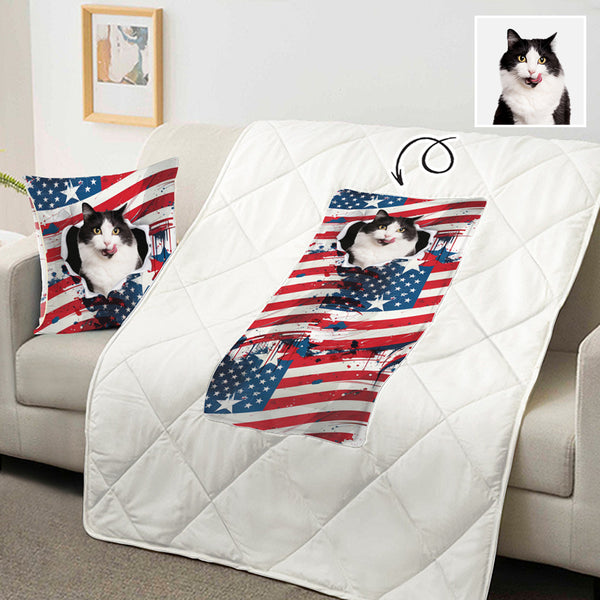 Custom Face USA Flag Quilt Pillow Your Pet On A Pillow Throw Pillow Comfy Soft Decorative Pillow