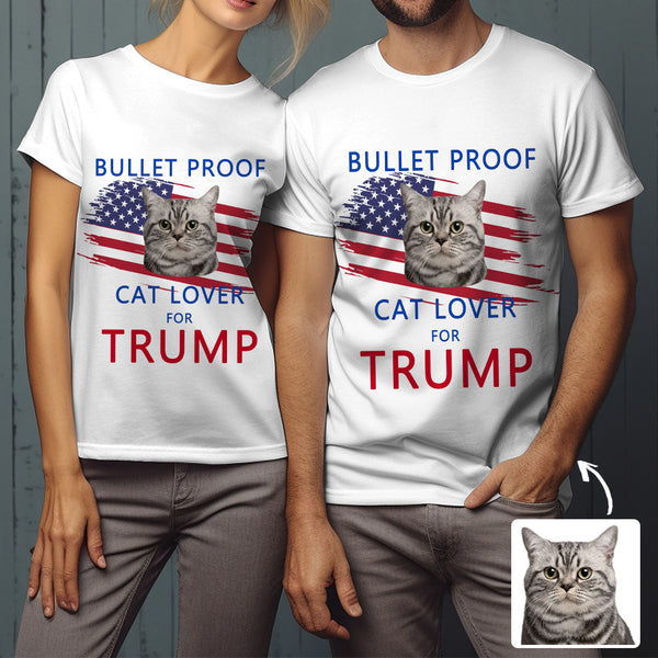 【Made In USA】Custom Pet Cat Face  USA Election Trump T-Shirt Personalized Election Tee for Pet Lovers