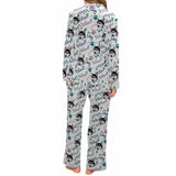 Custom Face Pajama Woof Women's Long Pajama Set Matching Dog Bandana Personalized Sleepwear