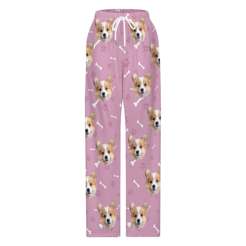 [For Kid&Adult] Personalized Face Dog Bone Multiple Color Paw Print Sleepwear Personalized Women's&Men's Long Pajama Pants