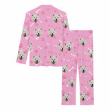 [Up To 5 Faces] Custom Face Pajamas My Pet Dog Cat Paw and Bone Sleepwear Personalized Women's Long Pajama Set