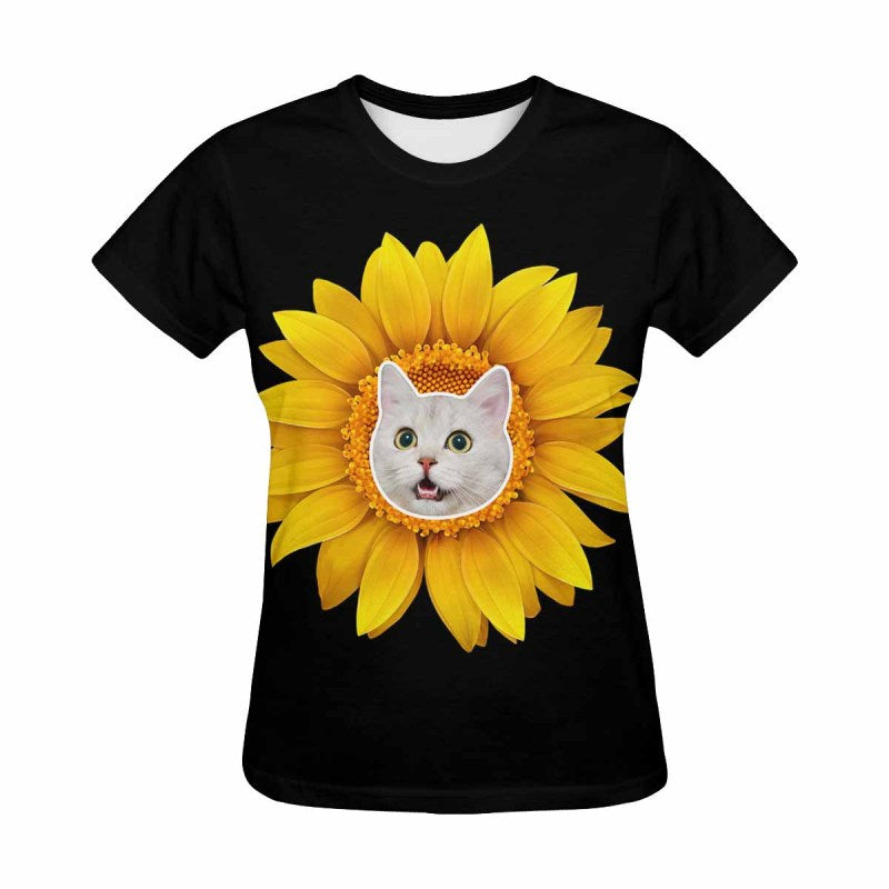 Custom Face Your Own Shirt Personalized Sunflower Women's All Over Print T-shirt