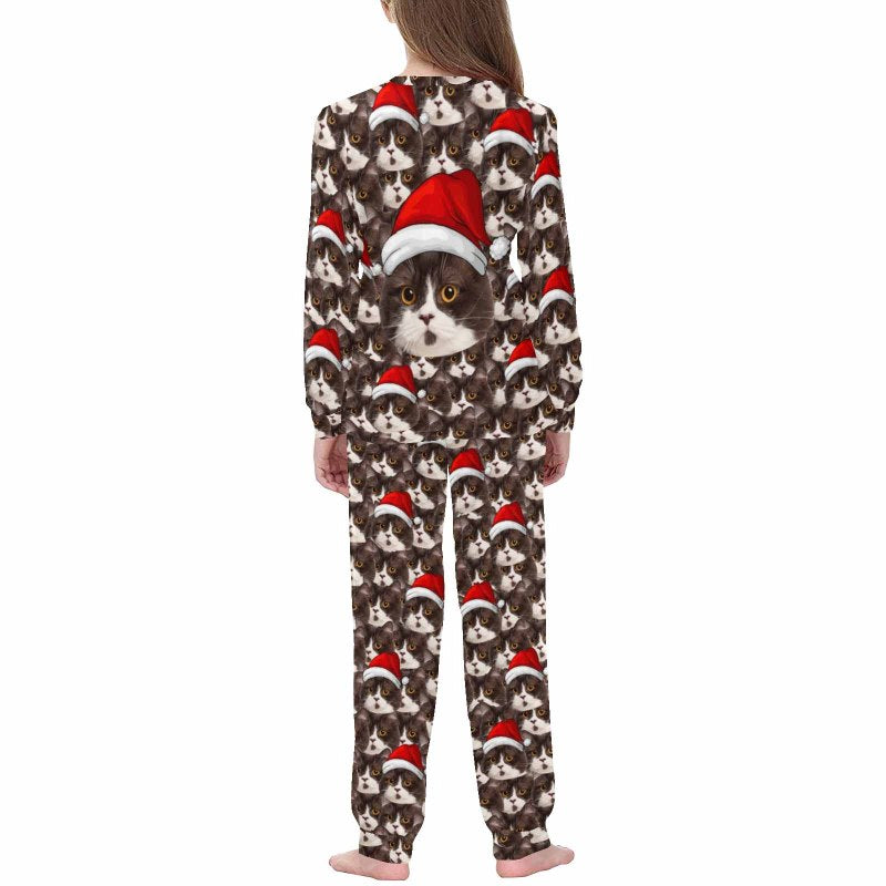 Discount - limited time Custom Face Seamless Christmas Hat Sleepwear Personalized Family Slumber Party Matching Long Sleeve Pajamas Set