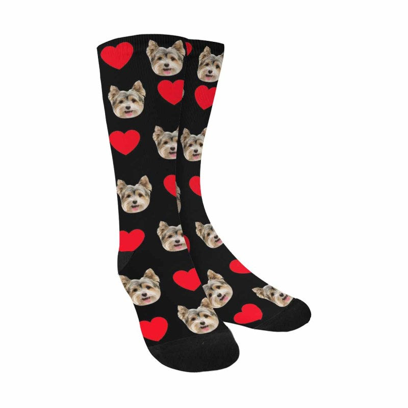 Custom Pet Socks Funny Printed Heart Dog Sublimated Crew Socks Personalized Photo Unisex Gift for Men Women