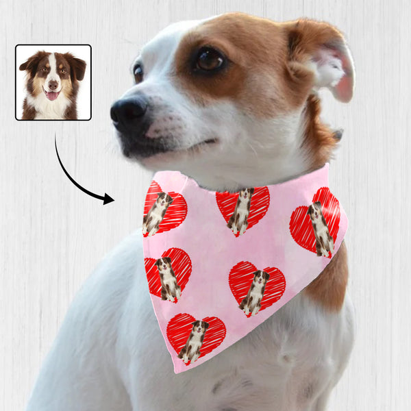 Custom Face Love Heart Pink Couple Pet Bandana