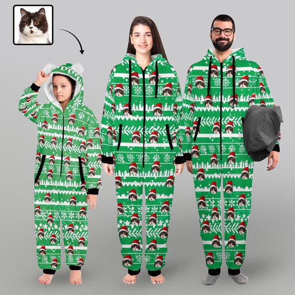 [Thick Soft Fabric] Funny Flannel Fleece Adult Onesie Pajamas Custom Face Christmas Jumpsuit Homewear