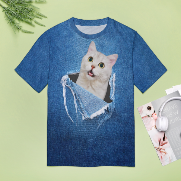 [Flash Sale] Custom Pet Photo Hole Blue Women's T-shirt Personalized Women's All Over Print T-shirt