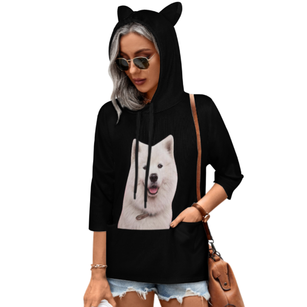 Custom Pet Face Hoodie Three Quarter Sleeve Cool Hoodie Designs Women's Cat Ear Hooded Pullover