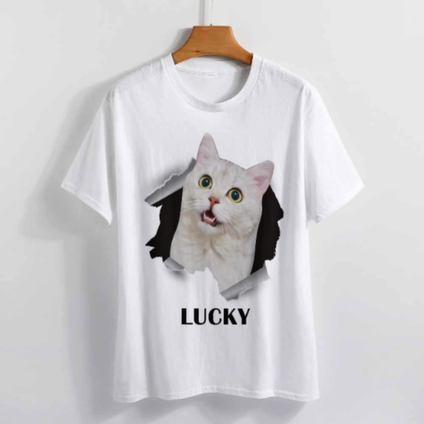 【Flash Sale】Custom Pet  Face Photo&Name White Classic Women's T-shirt Personalized Women's All Over Print T-shirt