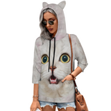 Custom Big Face Hoodie Three Quarter Sleeve Cool Hoodie Designs Women's Cat Ear Hooded Pullover