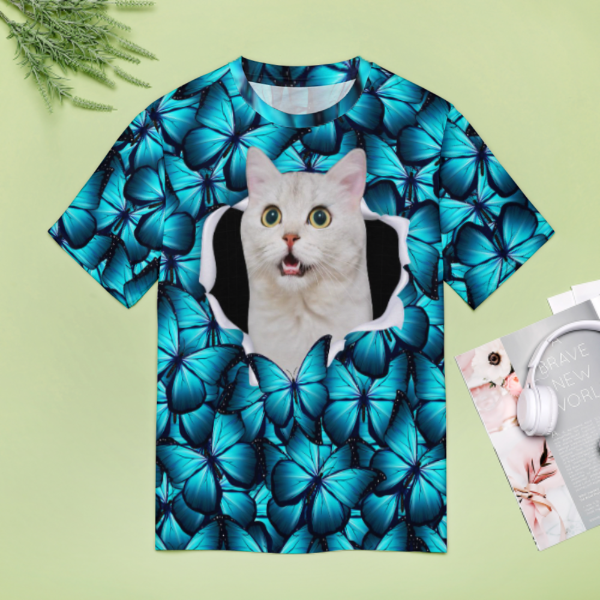 【Flash Sale】Custom Pet Cat Photo Butterfly Classic Women's T-shirt Personalized Women's All Over Print T-shirt