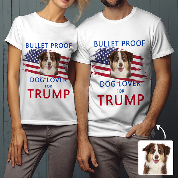【Made In USA】Custom Pet Dog Face  USA Election Trump T-Shirt Personalized Election Tee for Pet Lovers