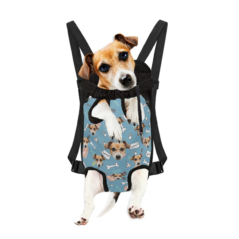 Custom Face Woof Blue Pet Backpack Carrier For Medium Dogs Cats Personalized Travel Bag