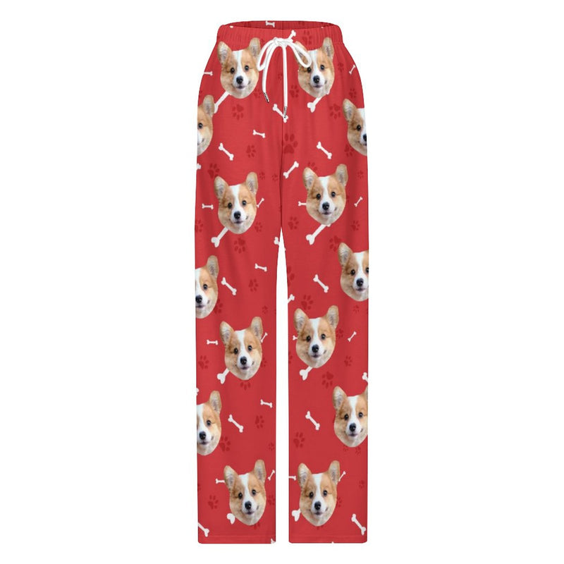 [For Kid&Adult] Personalized Face Dog Bone Multiple Color Paw Print Sleepwear Personalized Women's&Men's Long Pajama Pants