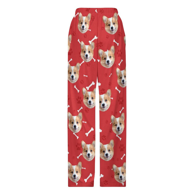 [For Kid&Adult] Personalized Face Dog Bone Multiple Color Paw Print Sleepwear Personalized Women's&Men's Long Pajama Pants