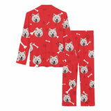 [Up To 5 Faces] Custom Face Pajamas My Pet Dog Cat Paw and Bone Sleepwear Personalized Women's Long Pajama Set