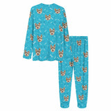 Custom Pet Dog's Face Paw & Bone Sleepwear Personalized Family Matching Long Sleeve Pajamas Set