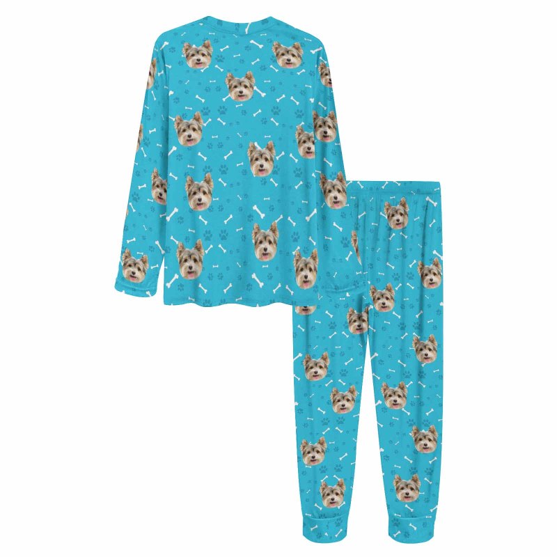 Custom Pet Dog's Face Paw & Bone Sleepwear Personalized Family Matching Long Sleeve Pajamas Set