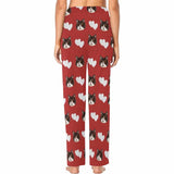 Custom Couple Face White Hearts Red Background Sleepwear Personalized Women's&Men's Slumber Party Long Pajama Pants