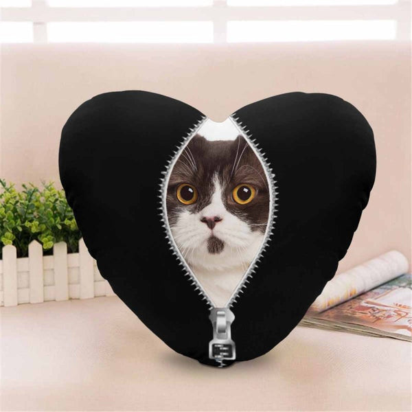 Custom Face Black Zipper Heart-Shaped Pillow