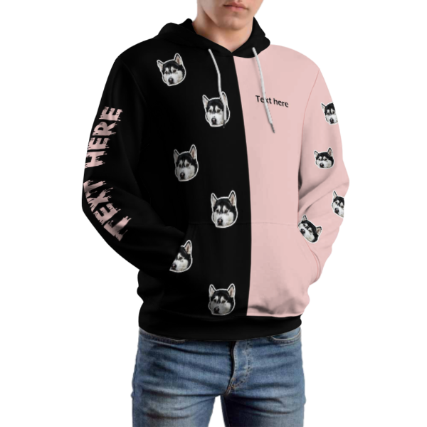 Custom Face & Text Black And Pink Hoodie Personalized Big Face Loose Cool Hoodie Designs Top Outfits Plus Size for Him Her