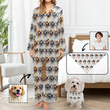 Custom Face Pajama Profile Women's Long Pajama Set Matching Dog Bandana Personalized Sleepwear