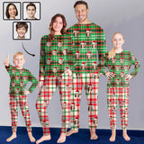 [Discount - limited time] Custom Face Colorful Christmas Grids Sleepwear Personalized Family Slumber Party Matching Long Sleeve Pajamas Set