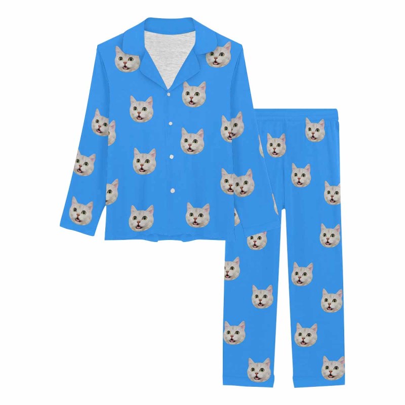 [Up To 5 Faces] Persoanlized Pajamas Custom Photo Funny Sleepwear With Faces On Them Women's Long Pajama Set