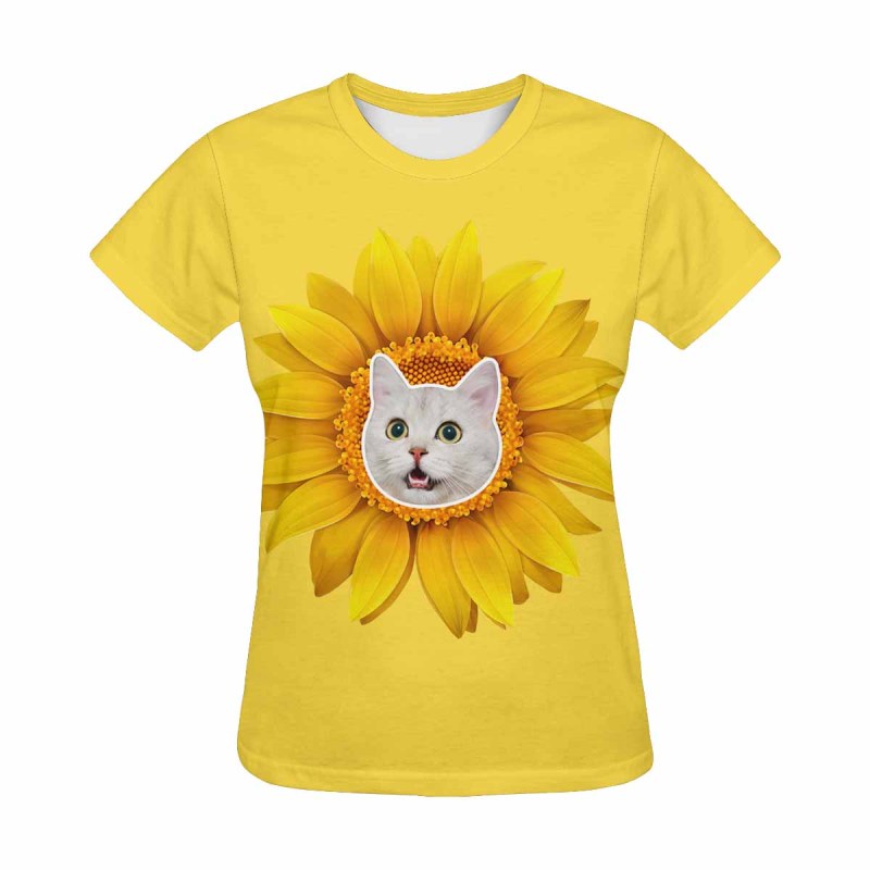 Custom Face Your Own Shirt Personalized Sunflower Women's All Over Print T-shirt