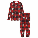 Custom Face Christmas Hat Red Black Stripes Nightwear Personalized Family Matching Long Sleeve Pajamas Set