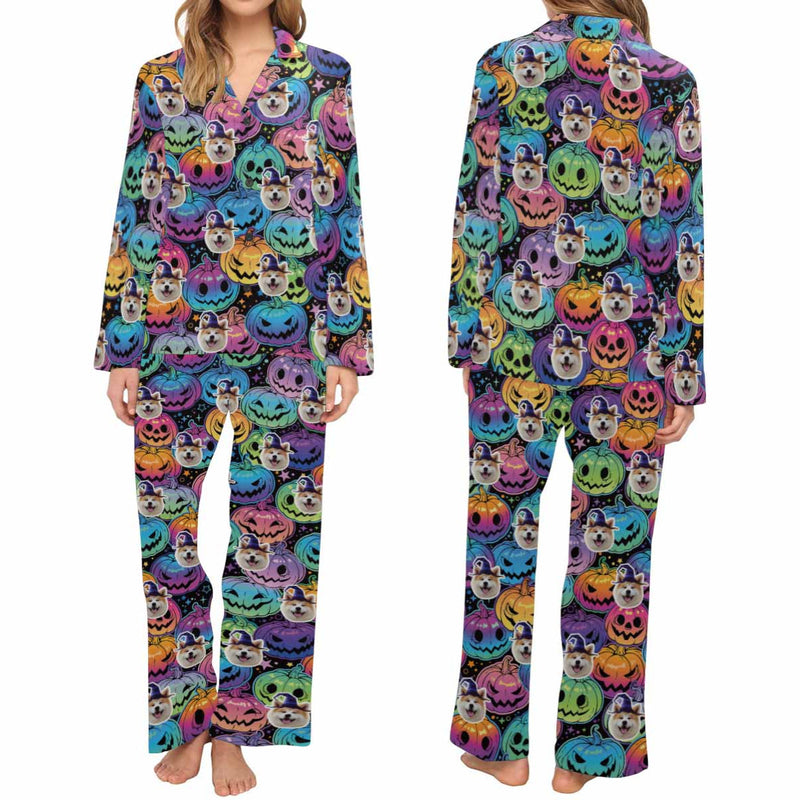 Halloween Custom Face Women's Long Pajama Set Persoanlized Sleepwear