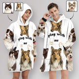 Wearable Blanket Custom Pet Faces Play With Me Blanket Hoodie for Women Personalized Oversized Hoodie Fleece Blanket Photo Gifts