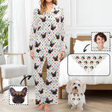 Custom Face Pajama Colorful Pots Women's Long Pajama Set Matching Dog Bandana Personalized Sleepwear