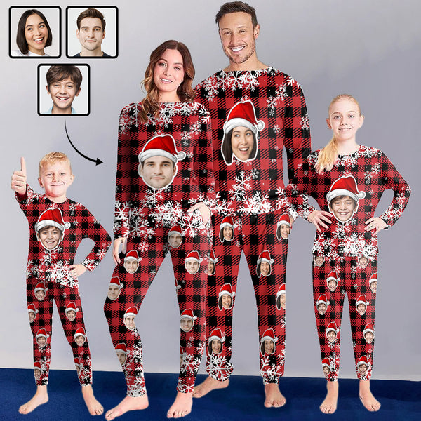 Custom Big Face Christmas Snowflake Nightwear Personalized Family Matching Long Sleeve Pajamas Set