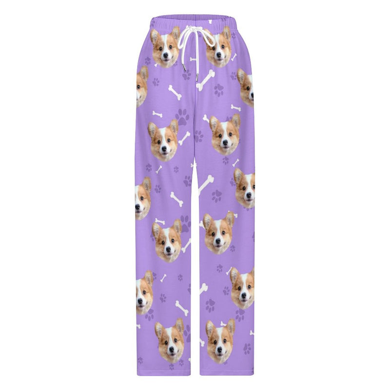 [For Kid&Adult] Personalized Face Dog Bone Multiple Color Paw Print Sleepwear Personalized Women's&Men's Long Pajama Pants