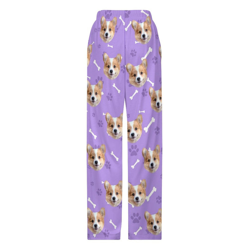 [For Kid&Adult] Personalized Face Dog Bone Multiple Color Paw Print Sleepwear Personalized Women's&Men's Long Pajama Pants