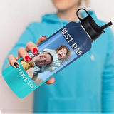 Personalized Photo Water Bottle with Straw Lid, 18 oz Custom Stainless Steel Sports Water Bottle with Picture Text, Customize Double Wall Vacuum Insulated Gift Cup for Kids Women Men Dad Mom