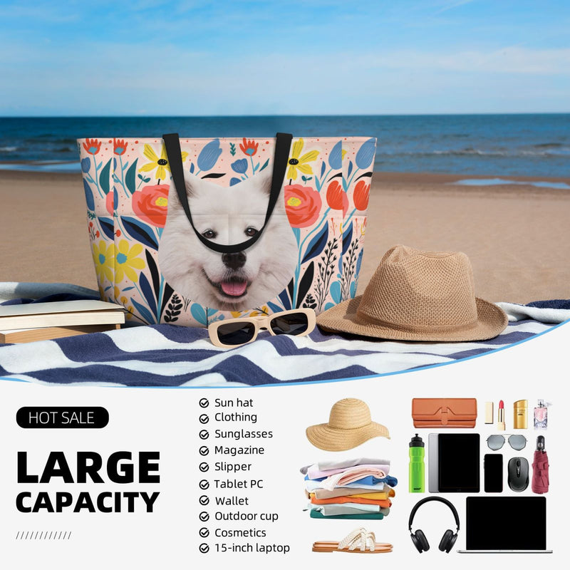 Custom Pet Face Large Capacity Beach Travel Bag Large Capacity Beach Bag with Wet Pocket