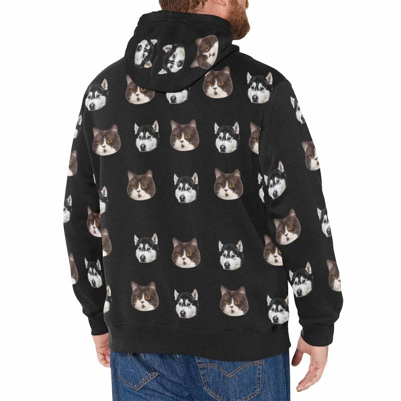 [Thickened Fabric] Custom Faces Pet Dog Cat Men's Fleece Thickened Hoodies Personalized Turtleneck Pullover Hooded Design Your Own Hoodie