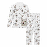 Custom Name&Photo Pajamas Dog Pet Cat Paw and Fish Bone Sleepwear Personalized Women's Long Pajama Set